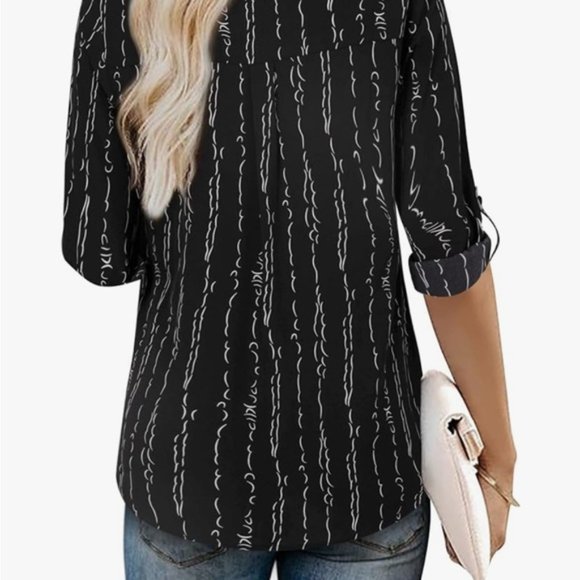 Chiffon Printed V Neck Blouse - Picture 3 of 9